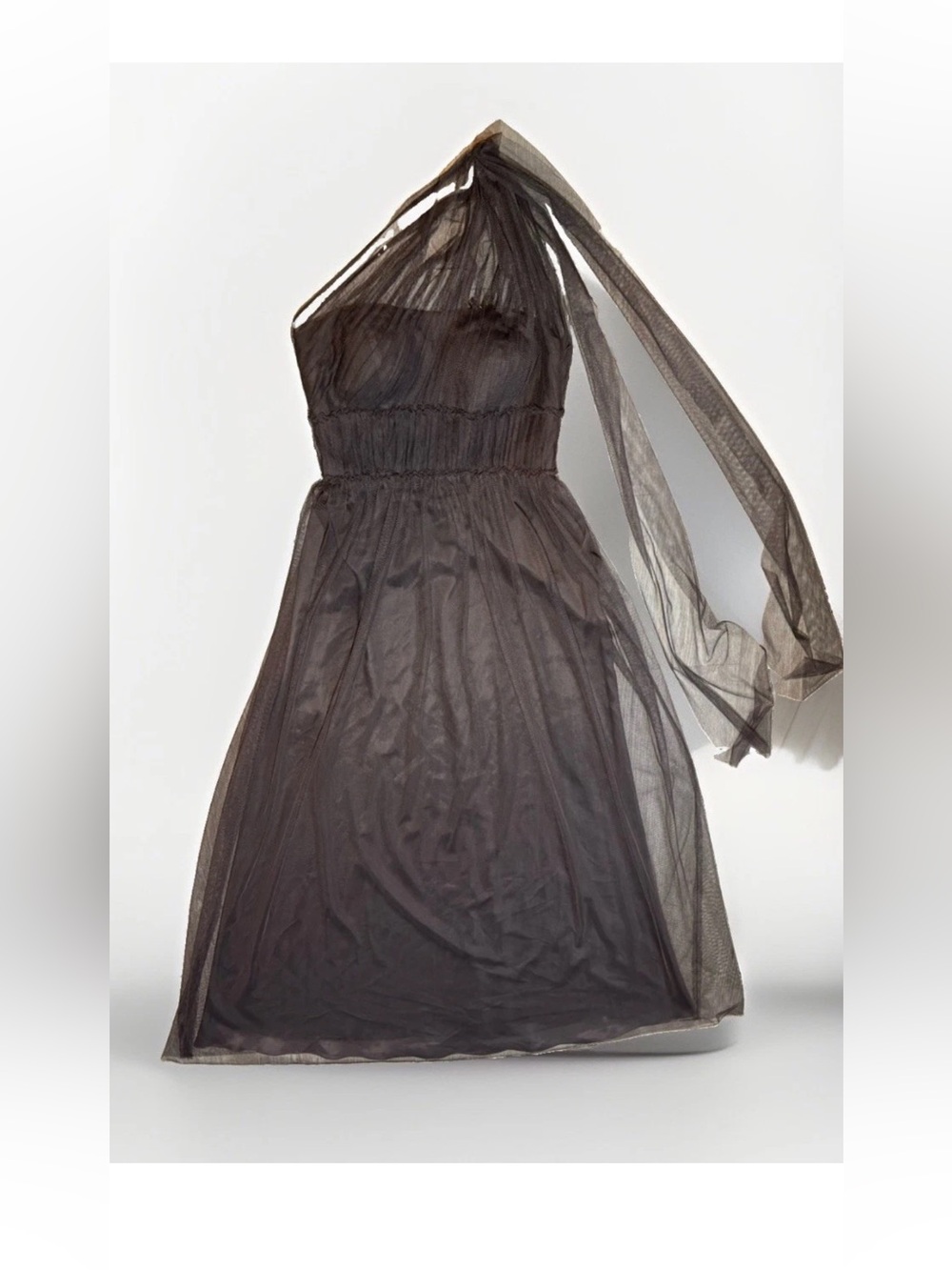 Jenny Yoo Size 6 Brown Tulle Floor Length Gown One Shoulder